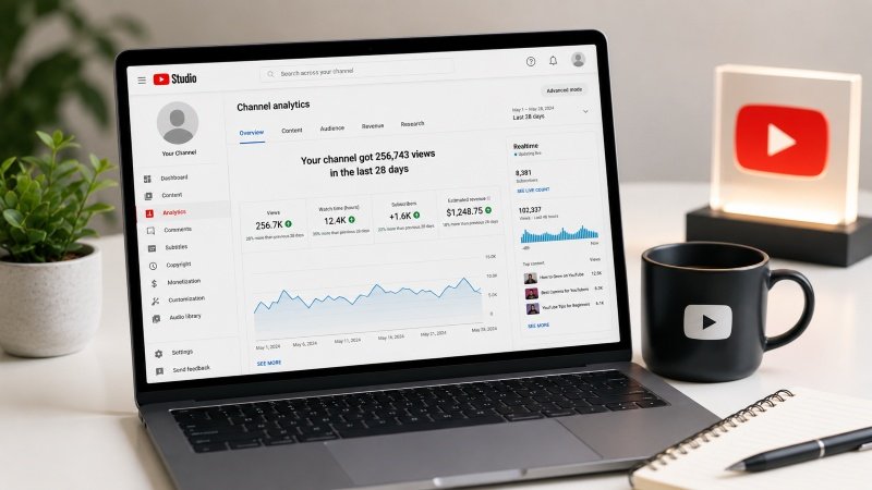 checking YouTube Studio analytics to earn money on YouTube