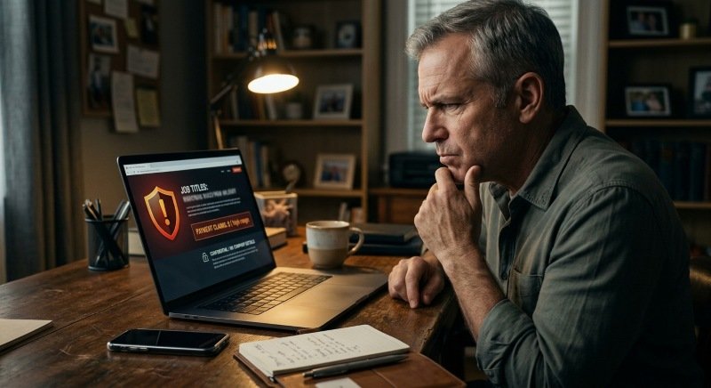 Person reviewing an online job opportunity before applying