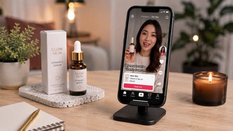 filming a TikTok video to earn money on TikTok using a phone and ring light