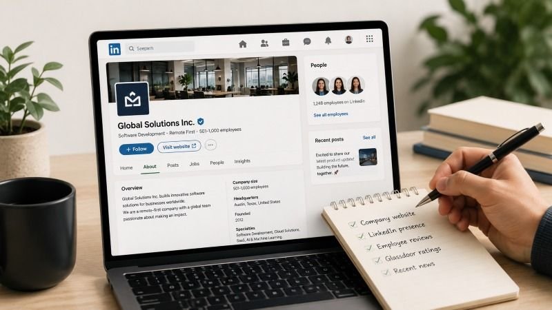 researching a company on LinkedIn before applying to a remote job