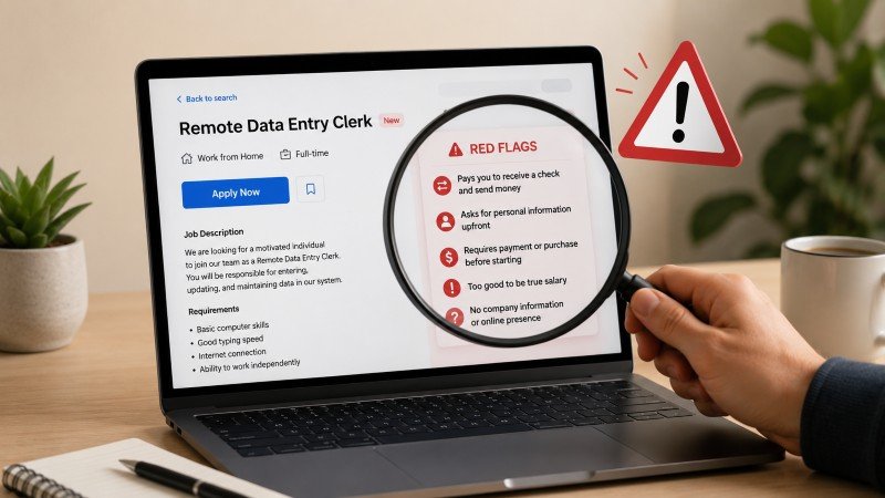 reviewing a remote job listing for red flags of a scam