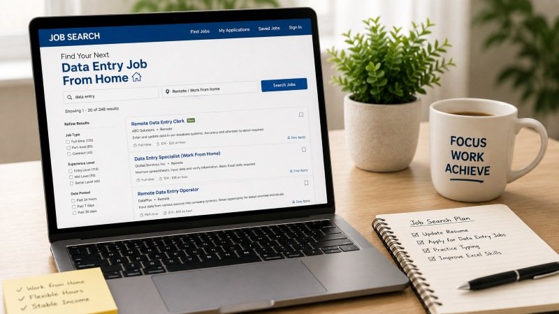 searching for data entry jobs from home on a job board