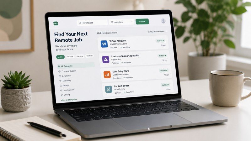 searching for legit remote jobs on a laptop