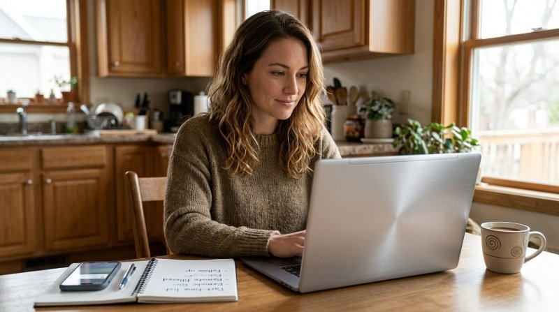 Person searching for online part-time jobs on a laptop